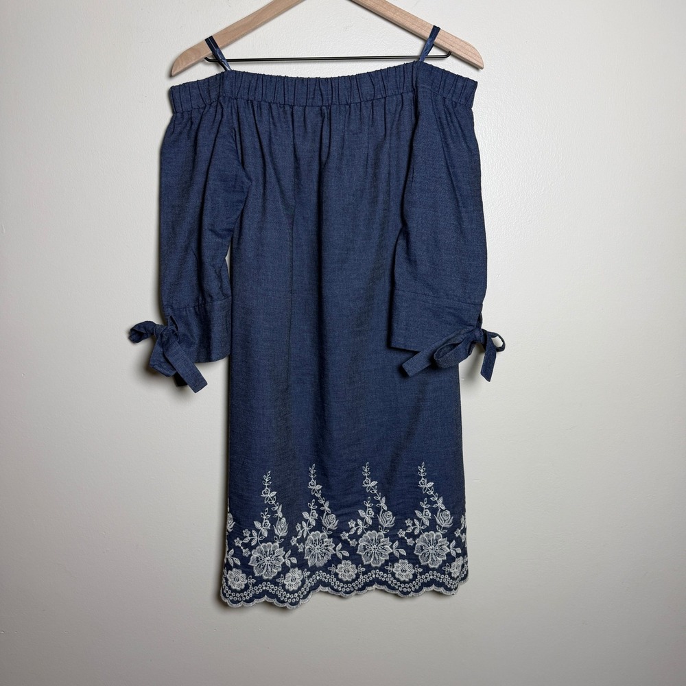 Jessica Howard Womens 100% Cotton Dress 8 Blue Off Shoulder Floral Coastal Boho